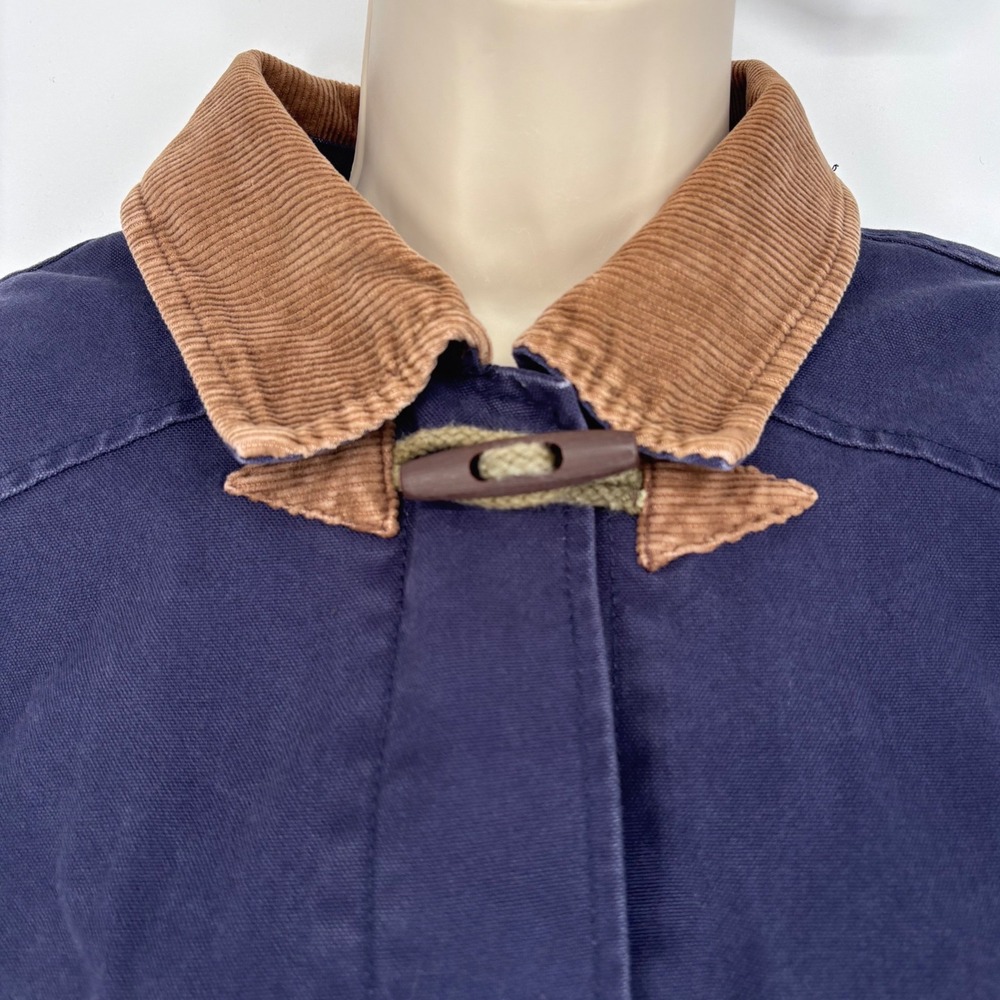Denim & Co. Chore Jacket Cotton Corduroy Flannel Blue Toggle Snap Sz S VTG Y2K - Picture 3 of 7